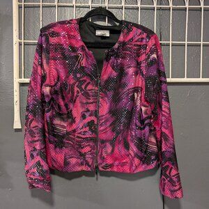 Size 16 Joseph Ribkoff Pink & Black Print Sequin/Sparkle Zip Jacket